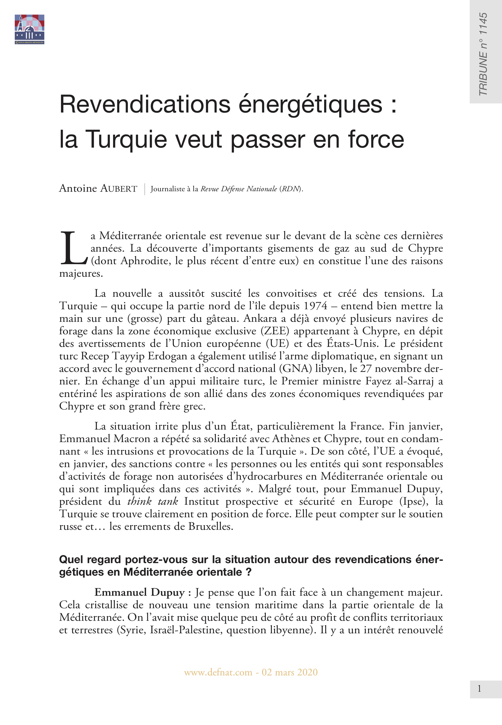 Revendications énergétiques : la Turquie veut passer en force (T 1145)
